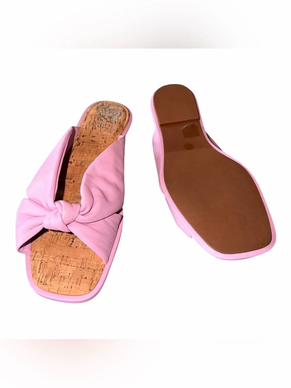 NEW Vince Camuto Irini Pink Leather Knot Slide Sandals Size 9.5 Cork Footbed